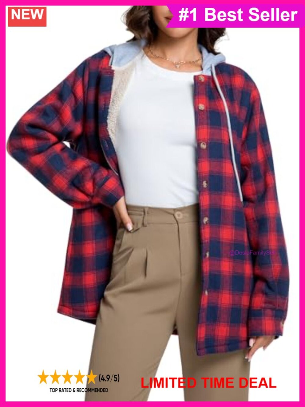 Sherpa Lined Flannel Shirt Jacket Cotton Plaid Fleece Button Down Hooded